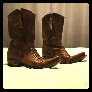 Hand made, genuine brown leather boots